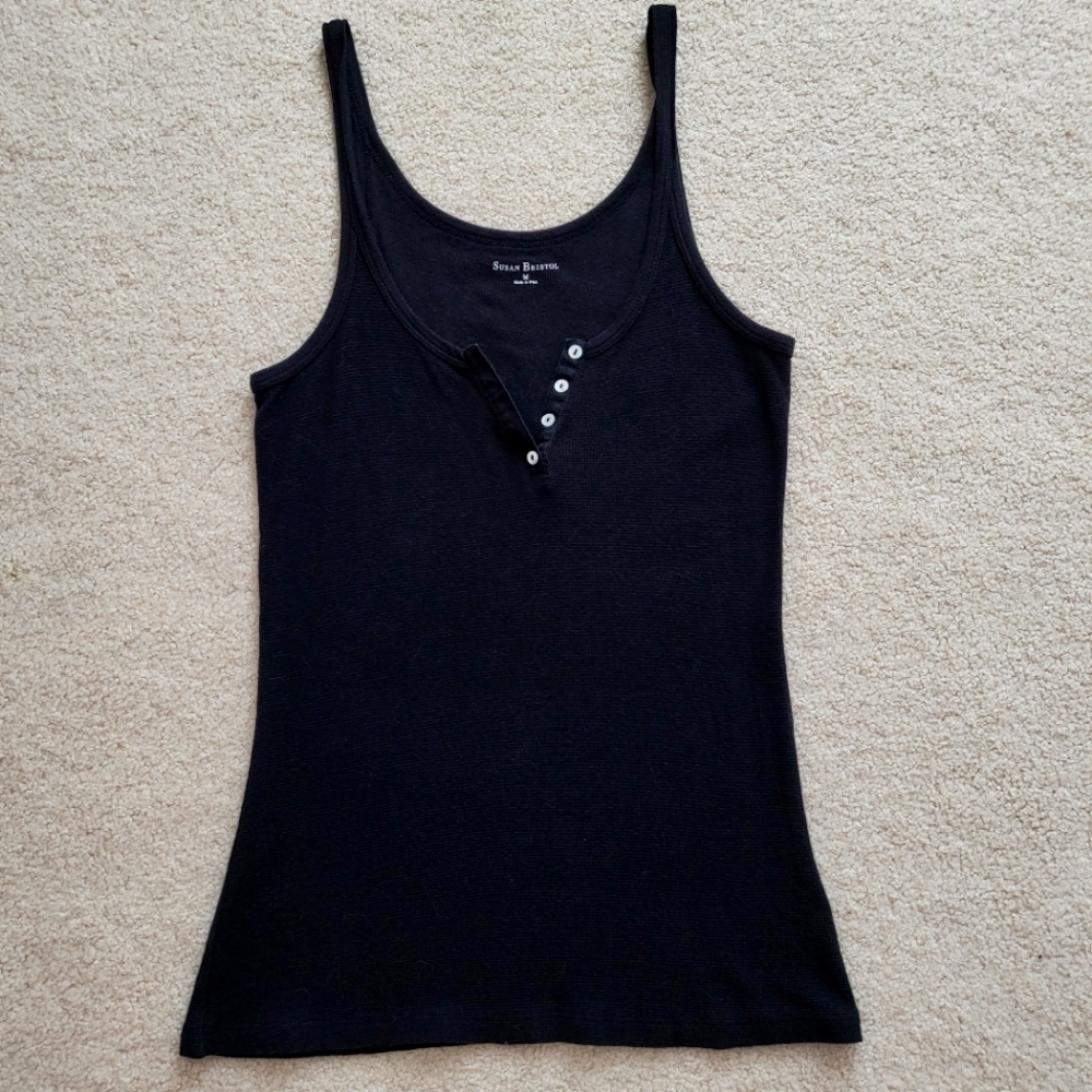 Black Half Button Tank Top